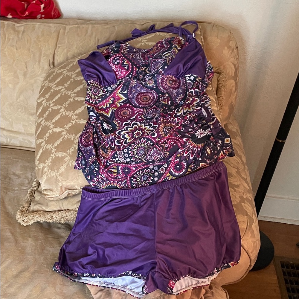 Purple Floral Tankini Swim Set